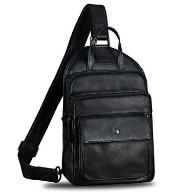 Imagem de Bolsa tiracolo de couro genuíno para homens e mulheres, vintage, de couro verdadeiro, moderna, bolsa tiracolo no peito, Cinza-escuro, Medium, Mochilas Sling