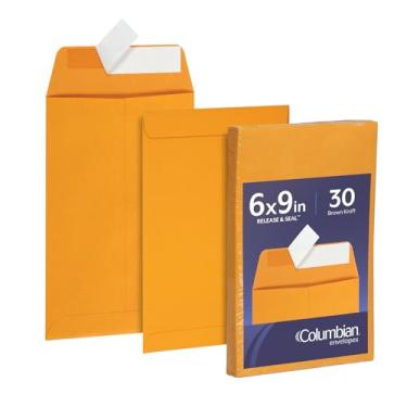 Imagem de Columbian Envelopes de catálogo de 6 x 9 com fecho autovedante, kraft marrom de 12,7 kg, para envio de papel pequeno, fotos e cartões comemorativos, 30 por pacote (COLO403)