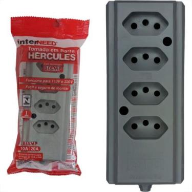 Imagem de Tomada Barra Interneed 2P+T. Cinza 20A. Quadrupla
