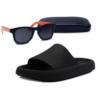 Imagem de Kit Oculos de Sol E Chinelo Slide Nuvem Moda Sandalia Infantil Menino Menina K31 (Preto, BR, Criança de 9 a 12 anos, Numérico, 34)