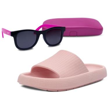 Imagem de Kit Oculos de Sol E Chinelo Slide Nuvem Moda Sandalia Infantil Menino Menina K31 (Rosa, BR, Criança de 9 a 12 anos, Numérico, 36)