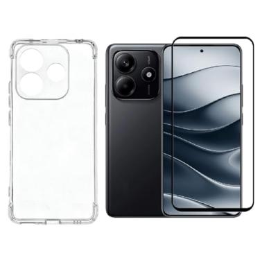 Imagem de Capa Capinha Anti Impacto Choque + Película de Vidro 3d, silicone transparente clear com bordas reforçadas e flexível com efeito cristal Compátivel com Xiaomi Redmi Note 14