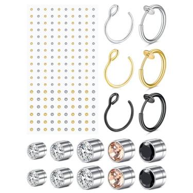 Imagem de MODRSA Piercing de nariz falso, piercing de nariz falso, piercing de lábio, brincos falsos, prata, ouro, cartilagem falsa, brinco de hélice, clipe no brinco, argola de sobrancelha, piercing de ponte