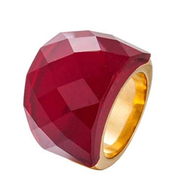 Imagem de HIJONES Anel de cristal real de zircônia cúbica de aço inoxidável masculino e feminino estilo coquetel, Aço inoxidável, Zircônia cúbica