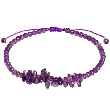 Imagem de Jewever Tornozeleira feminina de ametista natural com cristais com lascas caídas, ajustável, feita à mão, pedras de Reiki, joias para pés de praia, Cristal Pedra preciosa, Pedra da Lua