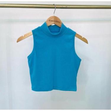Imagem de Blusa Feminina Estilo Cropped Canelado Top Moda Blogueira Gola Alta - 