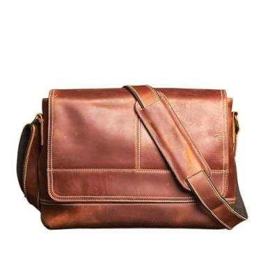 Imagem de Bolsa de ombro masculina vintage de couro genuíno casual clássica bolsa crossbody para homens