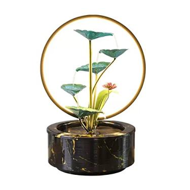 Imagem de Fonte de água interna de mesa Fonte de água de 5 camadas de folha de lótus fonte de mesa para relaxamento cachoeira para decoração de quarto LED com luz de cena amarela quente redonda fonte interna