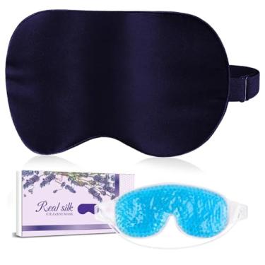 Imagem de Máscara de dormir de seda com bloqueio de luz, máscara refrescante LC-dolida para dormir inclui máscaras de seda e gel para enxaqueca olho seco mulheres homens