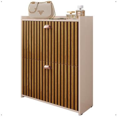 Imagem de Sapateira Closet Vertical Organizadora 12 Pares Calçados Unissex Prateleira 2 Andares Gavetas Basculante Off White/Ripado - Lojas RPM