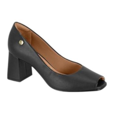 Imagem de Sapato Peep Toe Salto Medio Grosso Feminino Casual Vizzano 1446.101 - Preto - 36