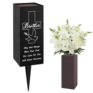 Imagem de Vasos de cemitério com pontas e argila de flor, metal, vasos de cemitério para túmulos com orifícios de drenagem para flores frescas/artificiais, suporte de flores para cemitério, decorações de