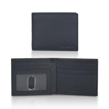 Imagem de Carteira masculina de couro genuíno com bloqueio de RFID feita à mão e dobrável – Carteira masculina fina, Black Pebble, Small