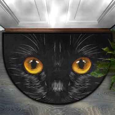 Imagem de Capacho meio redondo, preto, animal, gato, lavável, semicírculo, antiderrapante, absorvente, tapetes de meia lua, para ambientes internos e externos, cozinha, banheiro, quarto, pátio, lareira, chão,