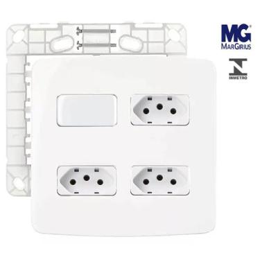 Imagem de Interruptor Simples + 3 Tomada 10A Branco 4x4 Margirius B3
