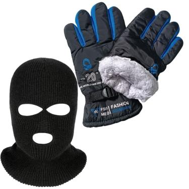 Imagem de Kit Luva de Moto Azul Antiderrapante + Touca Ninja Balaclava 3 Furos 