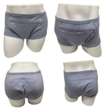 Imagem de Roupa Intima Unissex em Algodão Geriátrica com Absorvente Incontinencia Urinária Segura Escapes Xixi kit 2unds Cinza (PP)