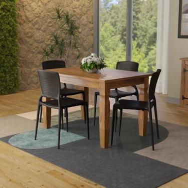 Imagem de Conjunto Mesa Madeira Maciça Marin Brasil 4 Cadeiras Safira Preta Tramontina