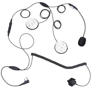 Imagem de Fone de ouvido de motocicleta com 2 pinos, totalmente aberto, fone de ouvido com microfone, para comunicação intercomunicadora Baofeng Kenwood Retevis Walkie Talkie