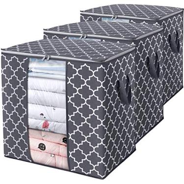 Imagem de WISELIFE Sacos de armazenamento [pacote com 3/100L] Cobertor grande Organização de roupas e recipientes de armazenamento para edredons, roupa de cama, organizador dobrável com alça reforçada, janela