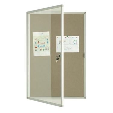 Imagem de Quadro de avisos fechado, quadro de notas, quadro de avisos bloqueável para escritório escolar, caixa de exibição de parede com moldura de alumínio com trava (quadro de cortiça) (placa de feltro)