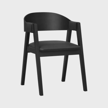 Imagem de Cadeira Miami Madeira Maciça Encosto Anatômico Curvo Assento Estofado Corano Preto