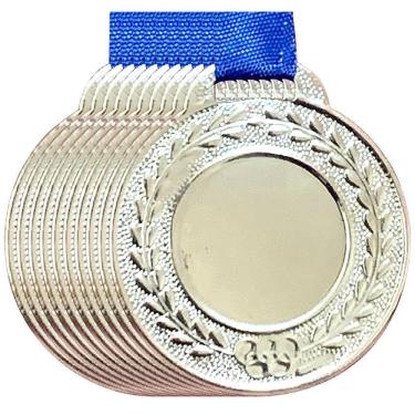 Imagem de Kit 10 Medalhas Centro Liso Personalizar 35mm Premiação Aço prata