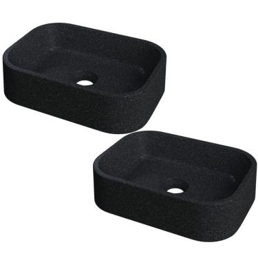 Imagem de Kit 02 Cubas de Apoio Retangular Para Banheiro Lavabo C01 BR37W Preto Granit Matte - Lyam