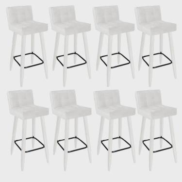 Imagem de Kit 08 Banqueta Alta Lucy Com Encosto Cozinha Bar Balcão Bistrô Pé Palito Branco Corino Branco - Ahz Móveis