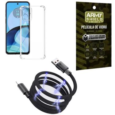 Imagem de Kit Capinha Moto G24 Power + Cabo Tipo C Magnético + Pel 3D