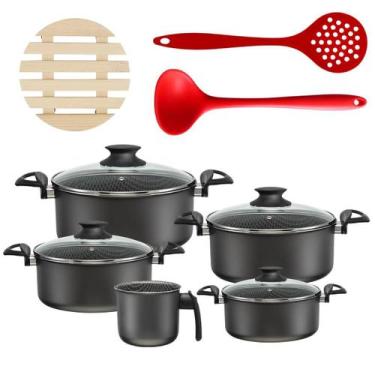 Imagem de Jogo De Panelas 05 Pçs + 05 Descansos + Concha + Escumadeira - Marcola