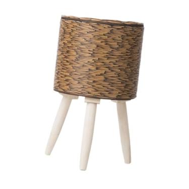 Imagem de Ｂｅｓｇａ Cesto de planta com panela de flor com pernas de madeira rústica simples exibição de vaso de planta para decoração de hotel no gramado de restaurante, Marrom