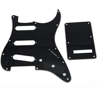Imagem de Dopro 11 Hole Strat SSS Pickguard ST Placa Traseira Trem Capa para EUA/Mexicano FD Strat Preto 3 Camadas