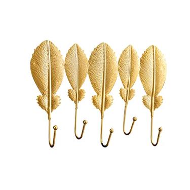 Imagem de Gancho nórdico para bolsa gancho criativo em forma de folha dourada cabide de parede casaco de parede gancho de chave não perfura decoração de parede de casa gancho de porta (cor: C) (C)