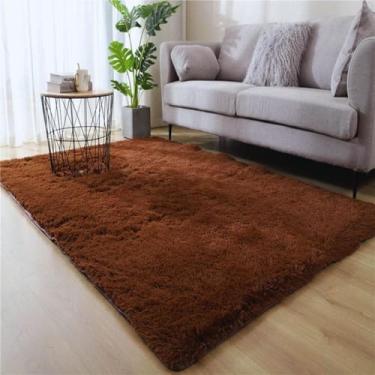Imagem de Tapete Quarto Sala Antiderrapante 1,00m x 1,40m Pequeno Felpudo Fofo Luxuoso Super Macio (Marrom)