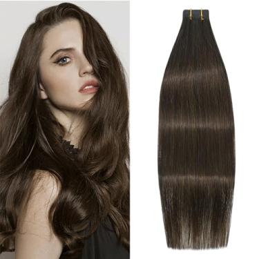 Imagem de WindTouch Extensões de cabelo humano com fita adesiva extensões de cabelo sem costura fita marrom chocolate em extensões de cabelo humano extensões de cabelo castanho 50 cm #4 20 peças 50 g