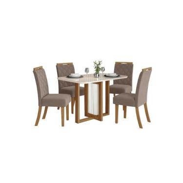 Imagem de Mesa Jantar Natali 120 4 Cadeiras Bella Amendoa - Henn