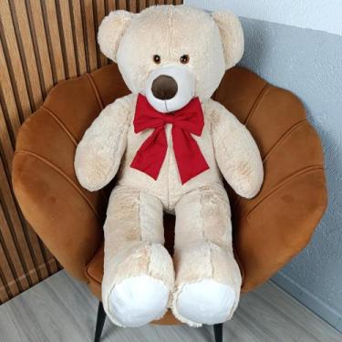 Imagem de Urso pelúcia grande Doce de Leite com laço removível chá revelação - M