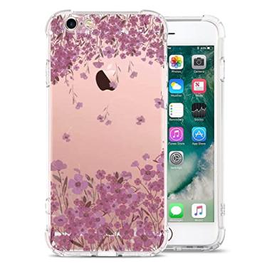 Imagem de GREATRULY Capa de telefone floral transparente bonita para iPhone 6S / iPhone 6 para mulheres/meninas, design de flor, transparente, TPU macio, absorção de choque, amortecedor, capa de silicone, FL-27