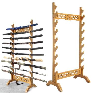 Imagem de Suporte de espada prateleira de exibição de espadas, suporte para espadas, suporte para katana, prateleira de exibição de espadas de madeira de 5 a 12 níveis, suporte para piso, ganchos para espada