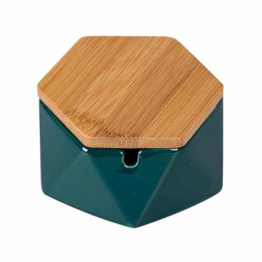 Imagem de Cinzeiros de mesa de cerâmica cinzeiro de mesa com tampa polígono para mulheres homens moderno à prova de vento para fumar para uso doméstico escritório ornamentos (tamanho: Verde)