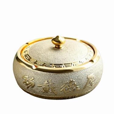 Imagem de Cinzeiros de mesa de cerâmica cinzeiro de mesa com tampa criatividade simples moderno à prova de vento para fumar para uso doméstico escritório ornamentos (tamanho: dourado C)