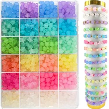 Imagem de 1000 peças de contas de estrela de acrílico fosco, contas de cervo para pulseiras, joias, cores gelatinosas, foscas, contas pastel, coloridas, fofas, estéticas, kawaii, berloques para colar, chaveiro