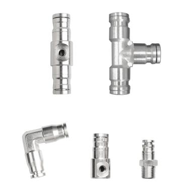 Imagem de TL TOOLEGIN Kit de conectores deslizantes de latão de 1/10.2 cm para sistema de nebulização de alta pressão - conectores de bocal de bruma de latão de 5 peças (retos, cotovelo, T, trava macho de 0,6