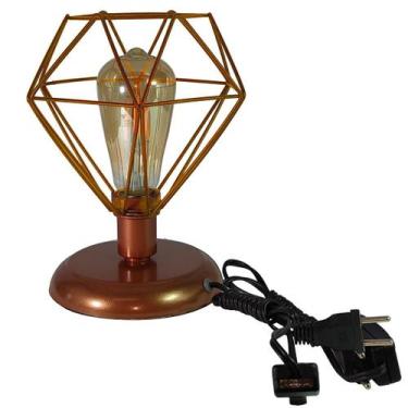 Imagem de Abajur Aramado Diamante Pequeno cor Cobre todos ambientes - Jota Ilumi