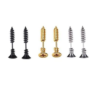 Imagem de yueton 3 pares de brincos masculinos unissex de aço inoxidável com parafusos cruzados, Aço inoxidável