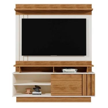 Imagem de Mobler Estante Home Diamantina para TV até 60 Polegadas, 150cm, Madeira e Branco (AMENDOA/OFF WHITE)