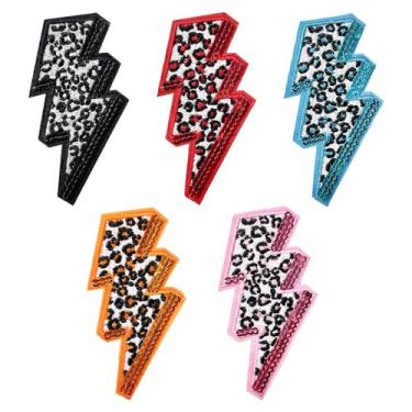 Imagem de WENSIDUO 5 peças de retalhos de leopardo relâmpago, aplique costurado em lantejoulas para roupas, vestidos, chapéus, jeans, bolsas de sapatos, suprimentos de bricolage, mistos.