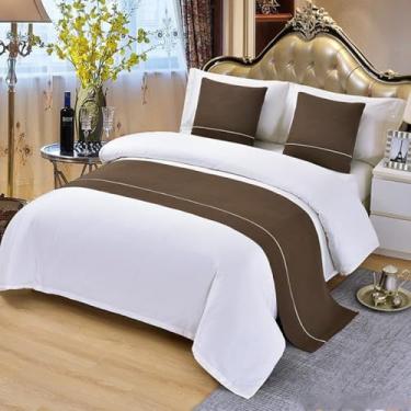Imagem de Lenço de cama de hotel luxuoso faixa decorativa faixa de cama macia proteção minimalista sem desbotamento toalha de cama moderna para cama de casal queen size - marrom | 2 peças de fronha 19,7 x 19,78