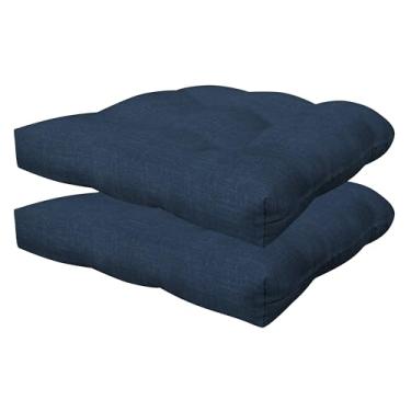 Imagem de Honeycomb Essentials Conjunto de almofada de assento tufado ao ar livre, 48 cm x 45 cm, almofada para cadeira de pátio azul marinho com textura Hampton
